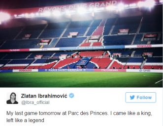 Златан Ибрахимович обяви в twitter, че напуска ПСЖ